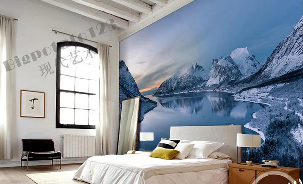 Papier peint paysage pour murs papier peint personnalisé non tissé neige lac paysage mur po papier peint 6181596