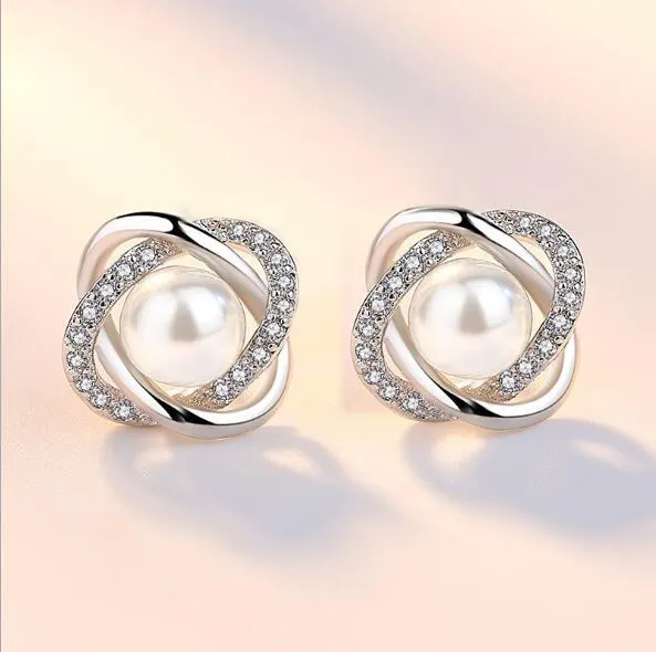 Boucles d'oreilles plaquées argent Sterling 925, cristal Zircon, perle d'eau douce, bijoux pour femmes