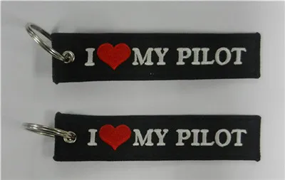 I Love My Pilot Fabric Embroidered Banner Keychain Key Rings 13 x 2.8cm 100pcs lot