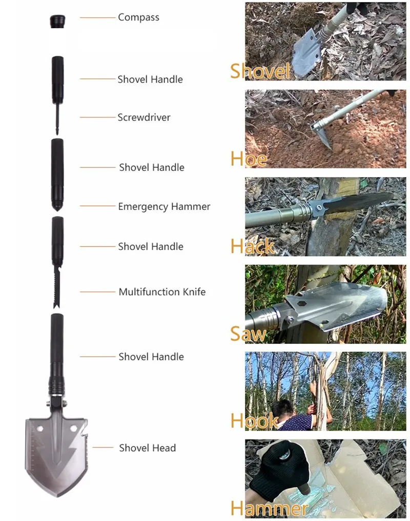 専門の軍事戦術的な多機能シャベル屋外キャンプサバイバル折りたたみ式スペードツール機器黒ゴールデンカラー