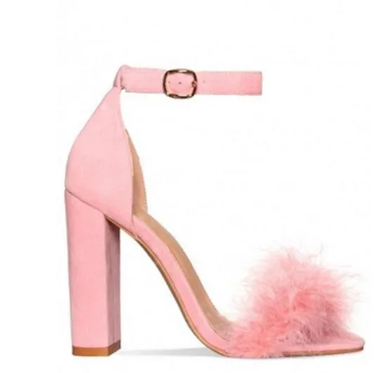 2017 moda feminina robusto sandálias de salto sexy sapatos de festa de pele de salto alto rosa sandálias sapatos de casamento senhoras