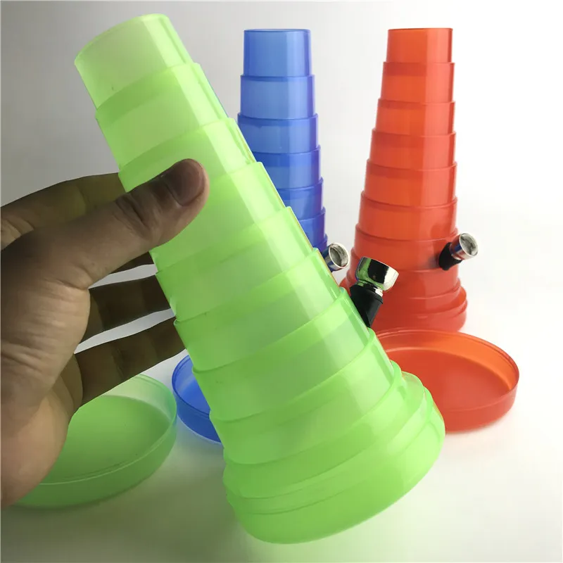 Bong in plastica colorata con piattaforme petrolifere in plastica trasparente verde blu rosso Mini bong di tracciamento pieghevoli da 1,3 a 8 pollici Smonta tubi di metallo