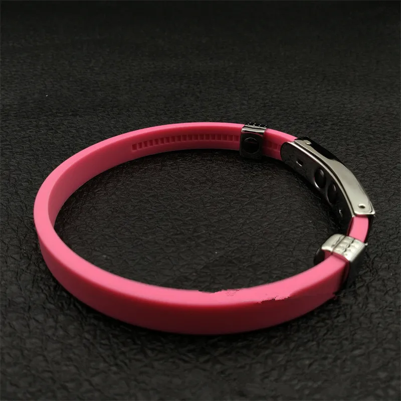 Salute Energia magnetica Identificazione Bracciale rigido in silicone nero con magnete in acciaio inossidabile che beneficia dei colori bianco nero rosso lucido