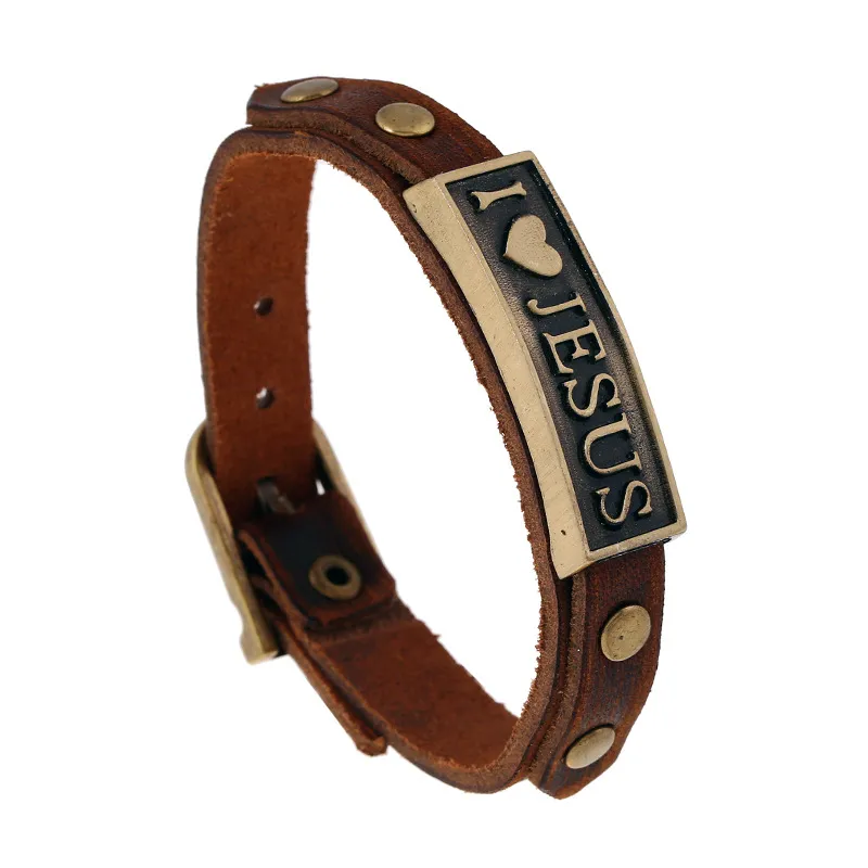 ICH LIEBE JESUS Charme Armbänder Punk Retro Leder Armreif Für Frauen Männer Party Club Mode Schmuck