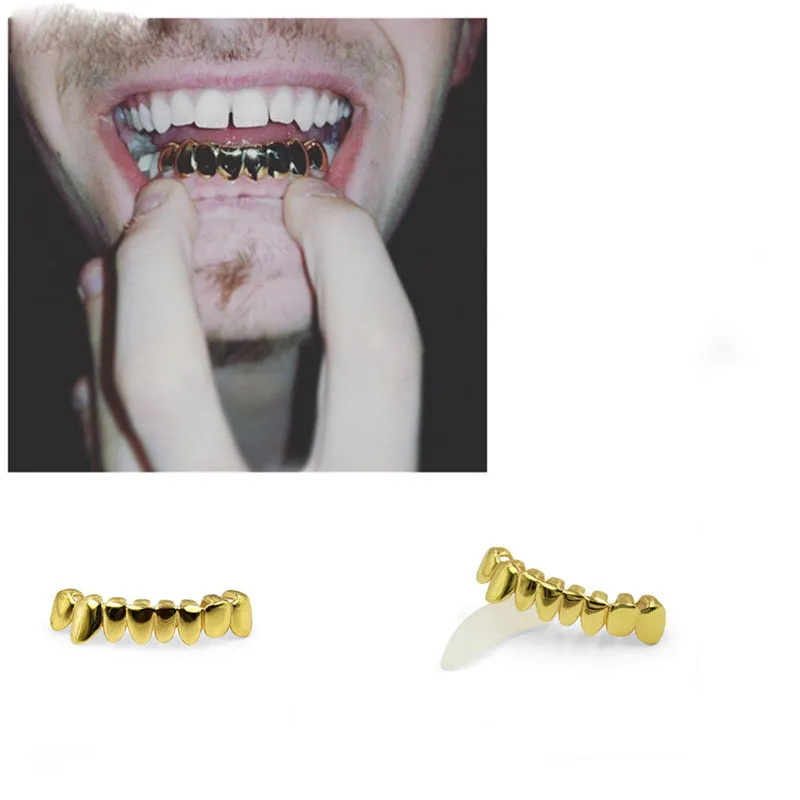 قبعات Hiphop Gold Silver Rosegold Grillz على شكل أسنان شوايات الأسنان السفلية السفلية شوايات الأسنان الحقيقية مع السيليكون