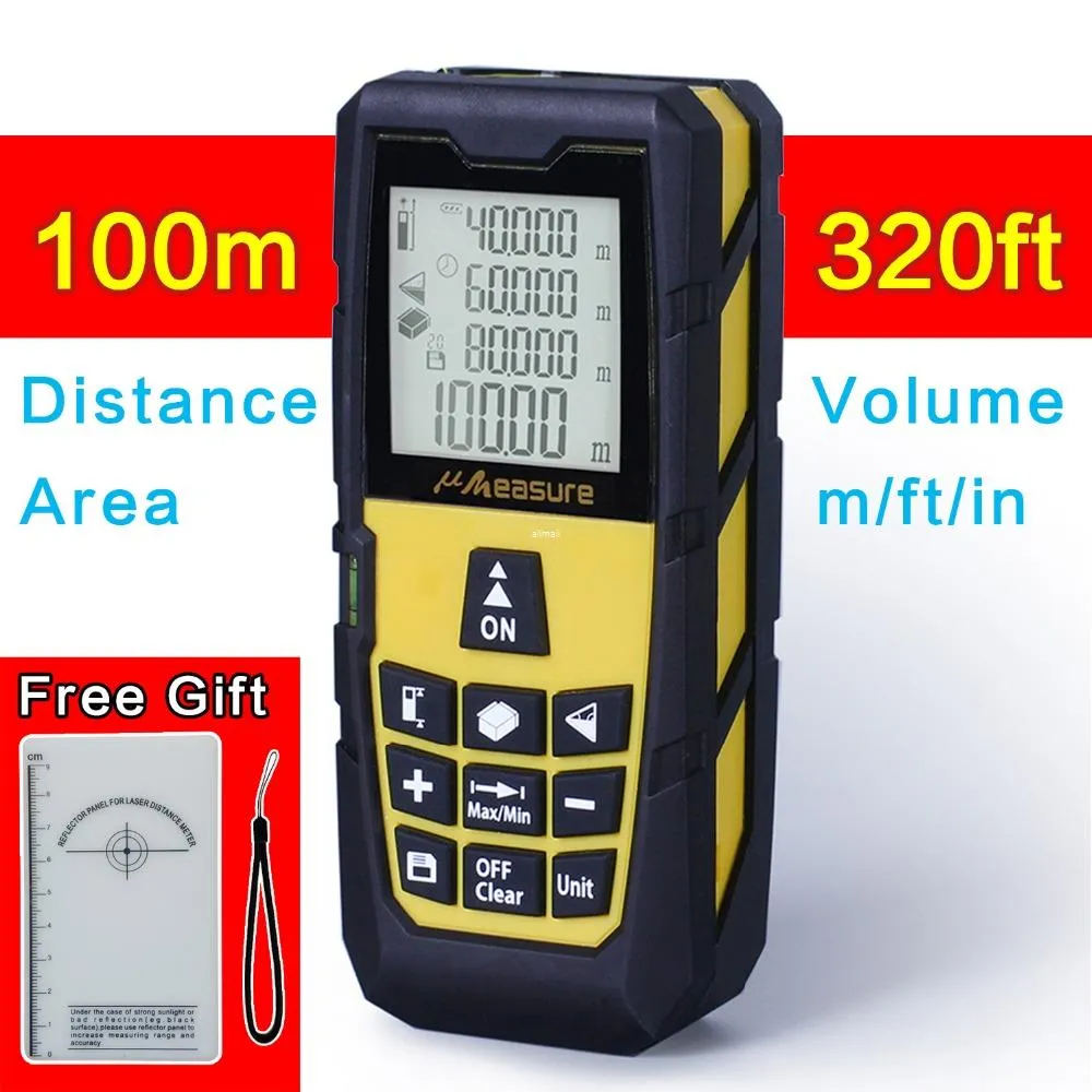 Freeshipping yellow 320ft（100m）レーザー距離計デジタルレーザーレーザーレーザーデジタルレーザーテープ測定面積/音量m / ft /ツール