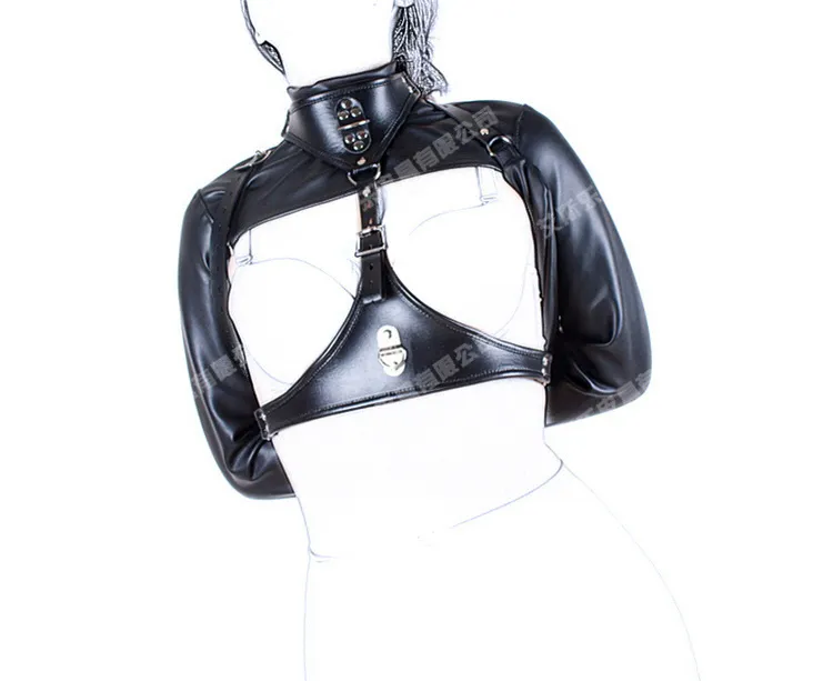 新しいBDSMセックス製品セックストイズボンデージブラックソーフレザー調節可能なBolero StraitJacket Shackle Dress
