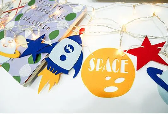 Led Robot Party Personalized Banner Space Birthday Rocket Ship Flag Garland Bunting with lights kids park club tent decor gift