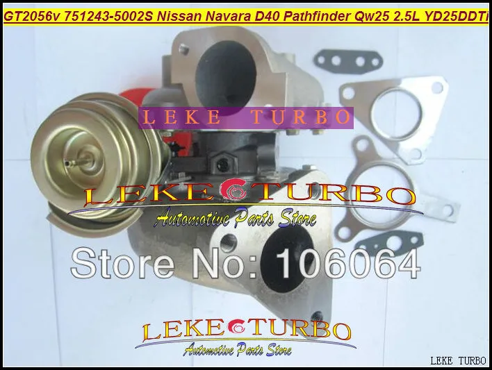 GT2056V 751243-5002S 751243 14411-EB300 Turbo Turbocharger för Nissan Navara D40 Pathfinder QW25 2005- YD25DDTI 2.5L DI 174HP