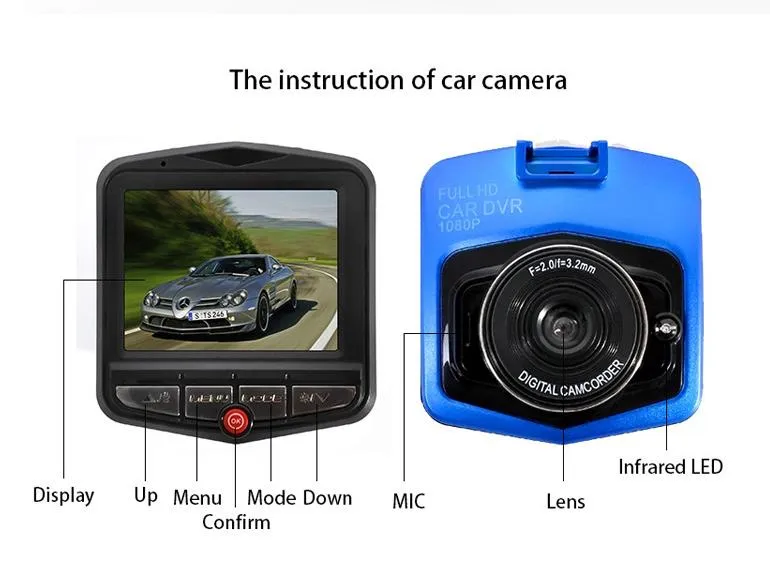 1080P 2.4"LCD Car DVR Camera IR Night Vision Video Tachograph G-sensor Parking Video Registrator Camera Recorder Retail packing boxes