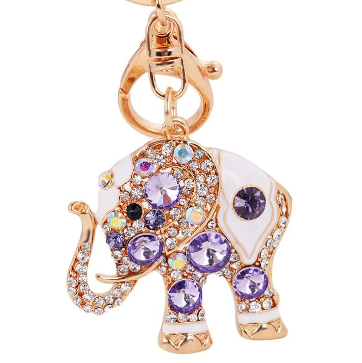 Bling Crystal Rhinestone Cute Elephant Metal Keychain Keyring Car Keychains Purse Charms Handbag Pendant Christmas Gift48451893028