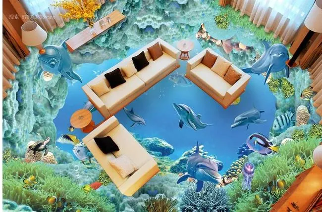 Aangepaste 3D stereoscopische woonkamer behang 3D -vloertegels De onderwater World Wallpaper vloeren 3d behang muurschildering voor slaapkamer9349838