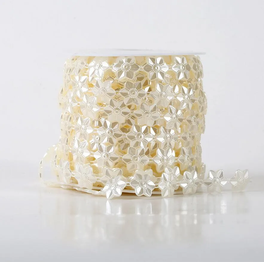 1 bobina a forma di fiore di pesco ABS perla ghirlanda torta fascia nastro per cucire decorazione centrotavola festa di nozze