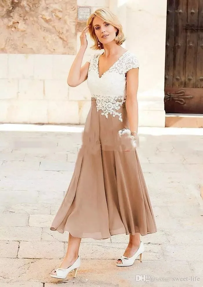 Short sleeve mother of the bride dresses tea hotsell length