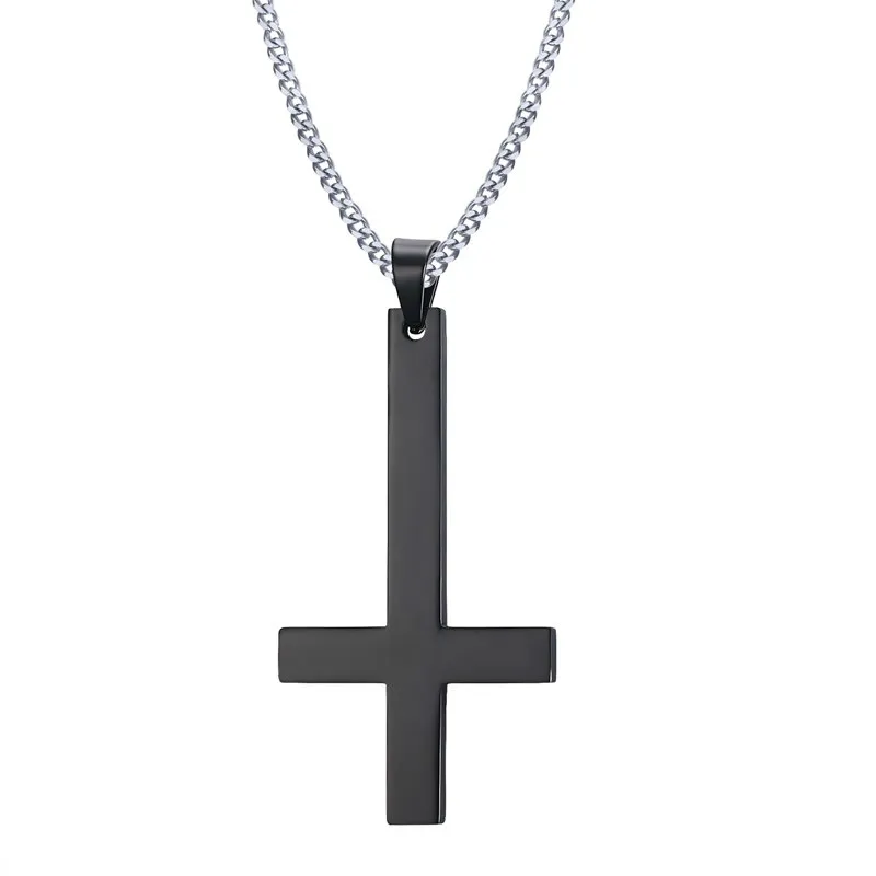 Männliche schwarz plattierte St. Peter's umgekehrte Kreuz-Anhänger-Halskette für Männer, Edelstahl-Halsband, Crux de Sanctus Petrus-Schmuck