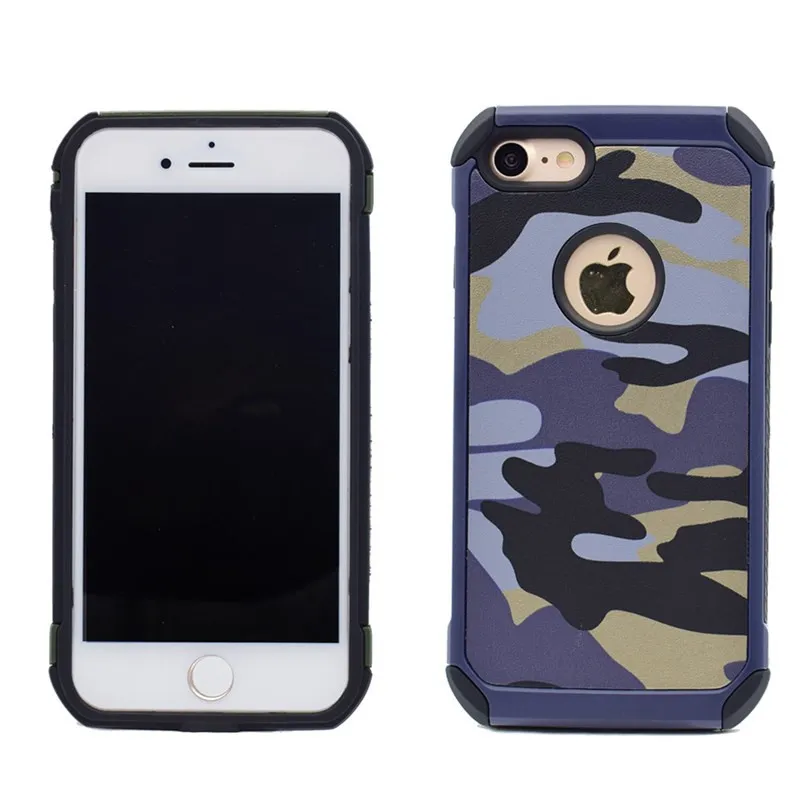 Exército da marinha padrão de camuflagem telefone casos de pele para iphone 5 5s se 7 6 6 s / plus 2 em 1 plástico rígido + macio tpu luxucy capa case