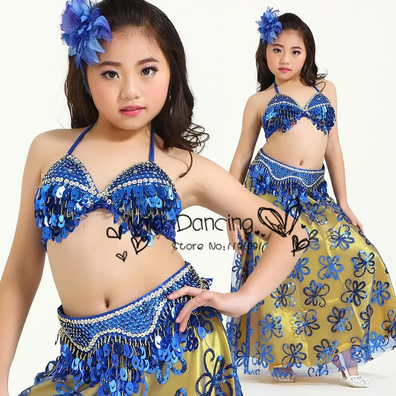 3Pcs Kids Belly Dance Costume Set Bra Belt Skirt for Girls Indian Dance  Performance Outfit