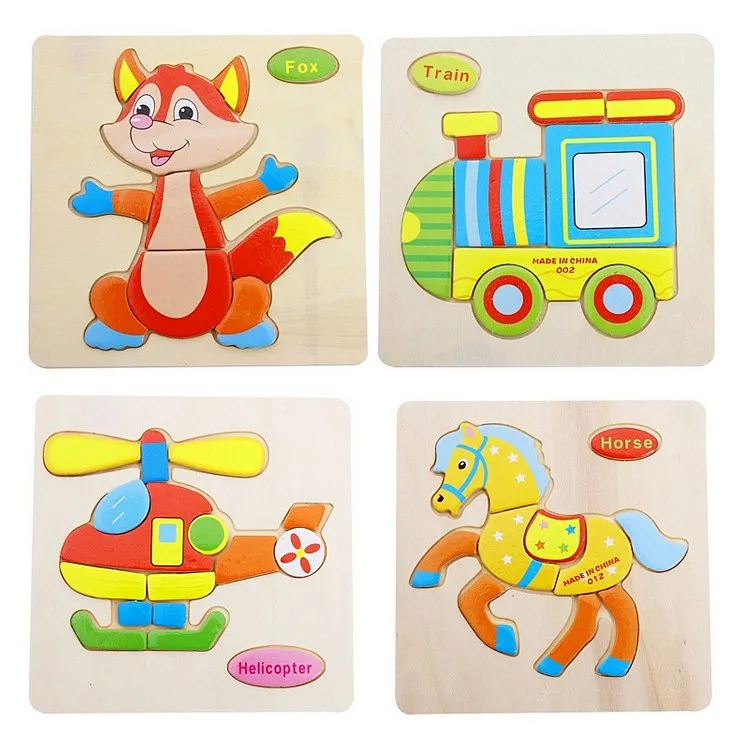 Baby Learning 3D Wooden Puzzles Educational Toys For Child Wood Jigsaw Puzzle Craft Animals