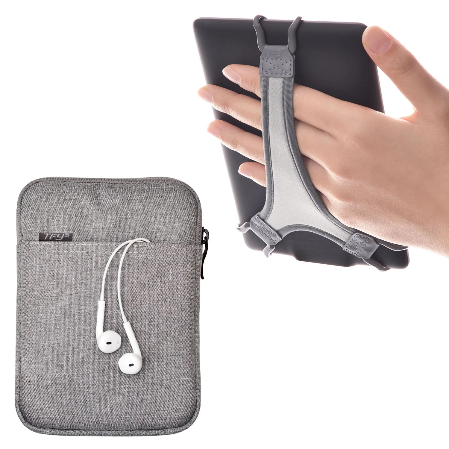 TFY E-reader Bolsa de protecção Bolsa com fecho de correr, mais Bonus Titular Alça de Mão para e-readers 6 polegadas (Gray)