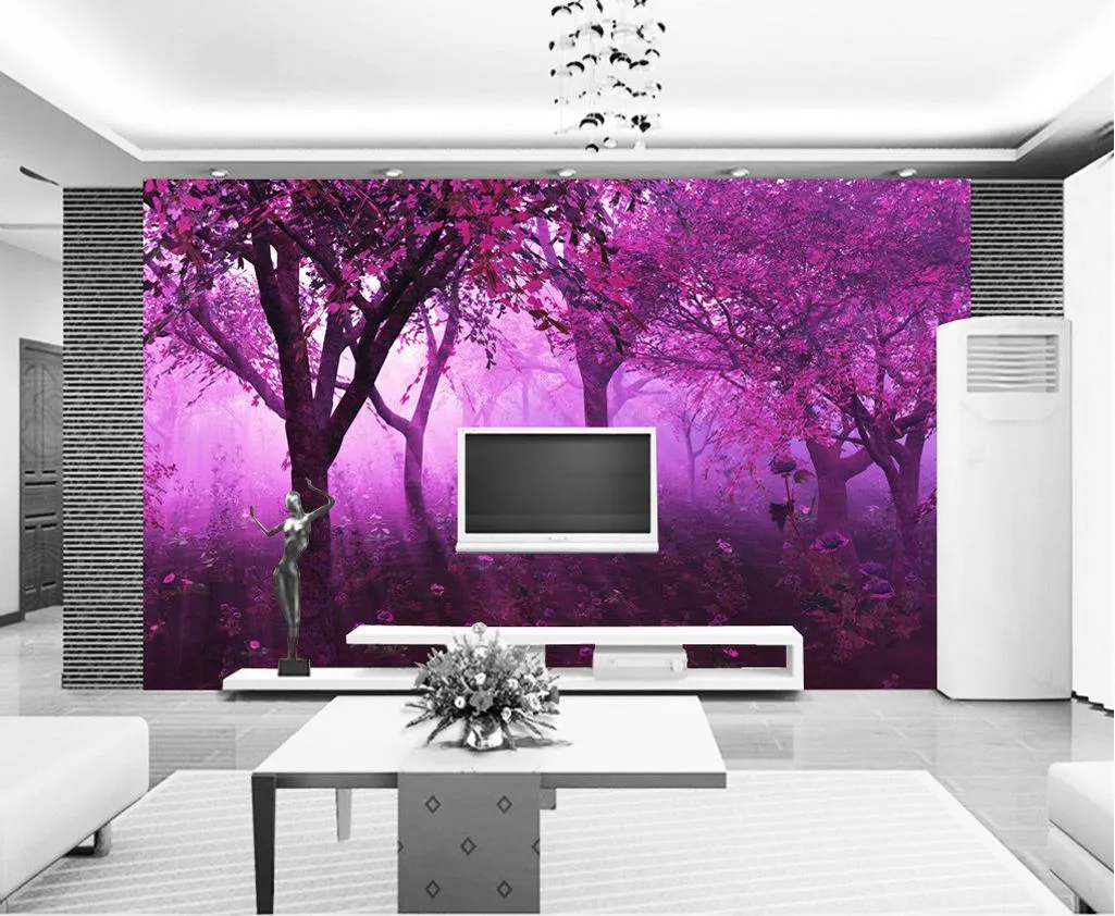 Classic Home Decor Purple Dream Forest Large Simple Mural 3D Wallpaper 3D Wall Papers för TV Backdrop4678617