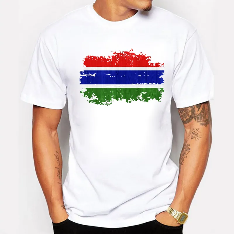 夏の男性Tシャツ綿の男性レジャーフィットネスティーマンガンビア国旗ノスタルジックスタイルTシャツSwag Wharg