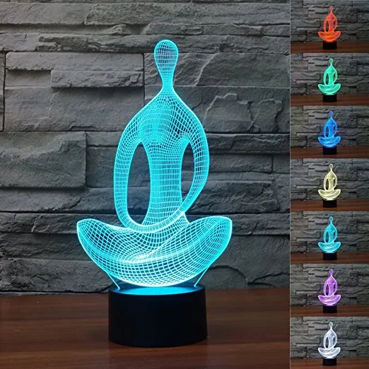 3d illusion lampa sittande meditation visuell effekt natt ljus 7 färger lyser med smart touch switch USB-kabel