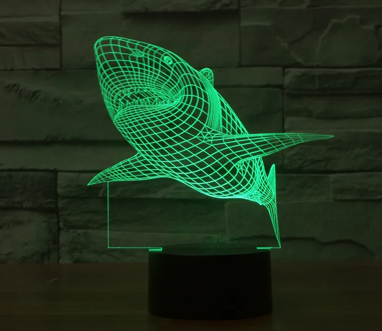 3D Shark Light 7 ألوان تغيير طاولة مكتب مصباح سطح السفينة