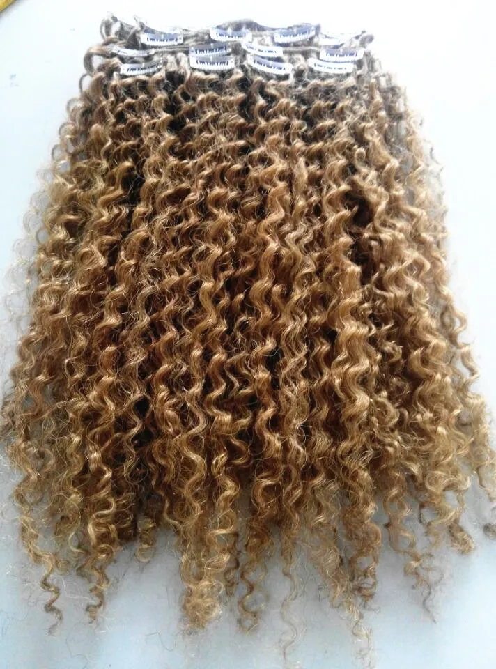 Brazilian Virgem Humana Remy Curly Curly Cabelo Weaves Weaves Não Transformados Blonde 270 # Duplo Clipe Duplo em Extensões