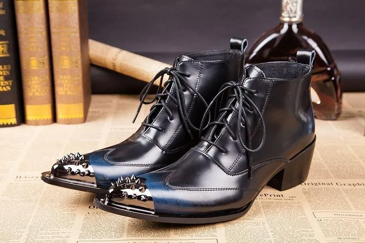 Zapatos de hombre 2018 Botas de hombre de tacón alto con punta de acero de alta calidad, botas altas ¡Tendencia de moda de hombre de botas de cuero para hombre! UE37-46