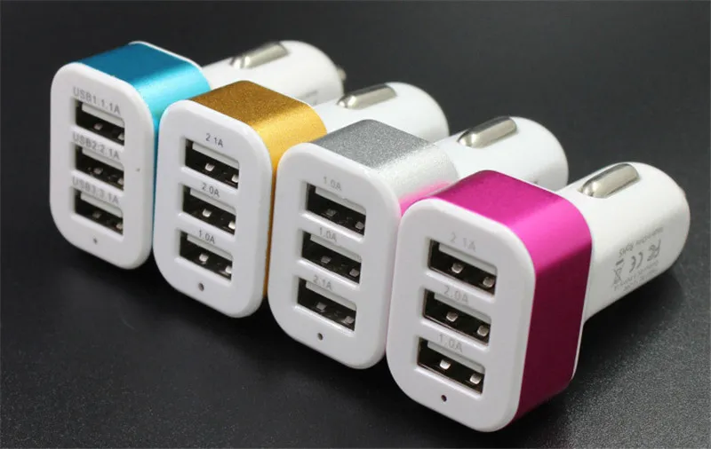 168 New Universal Triple USB Car Charger Adapter USB Socket 3 Port Car charger For All Mobile smart Phone Smartphone tablet pc