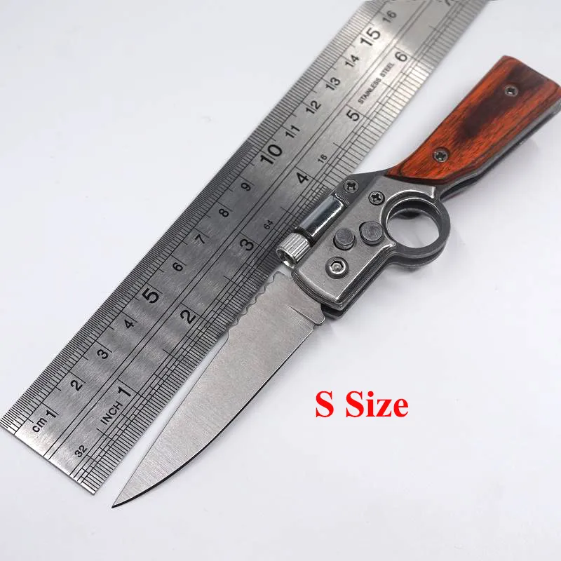 Cooles AK47 Klapppistolenmesser 440 Stahlklinge Holzgriff Tasche EDC Werkzeuge Taktisches Camping Outdoor Survival Messer mit LED-Licht