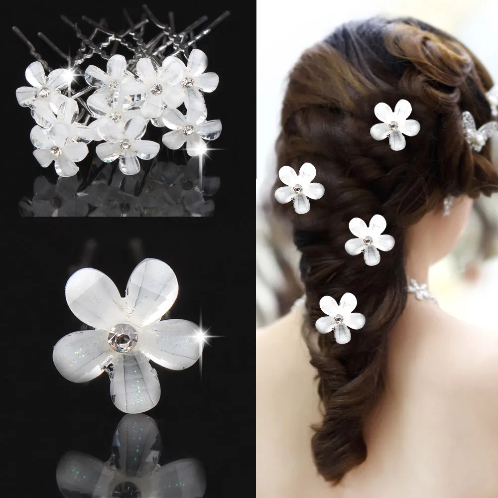 200 Stücke Mini Weiße Blume Silber Überzogene Hochzeit Prom Party Braut Haar Pins