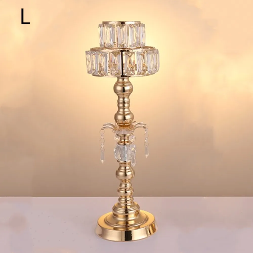 Nowy Specuary Metal Golden Candle Holder z kryształami Delikatne ślub Candelabra Centerpiece Home Decoration Candlesticks 3 Rozmiar