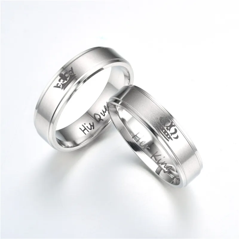 Her King His Queen band Ring Letter Stainless Steel crown Rings Couple l women mens fashion jewelry