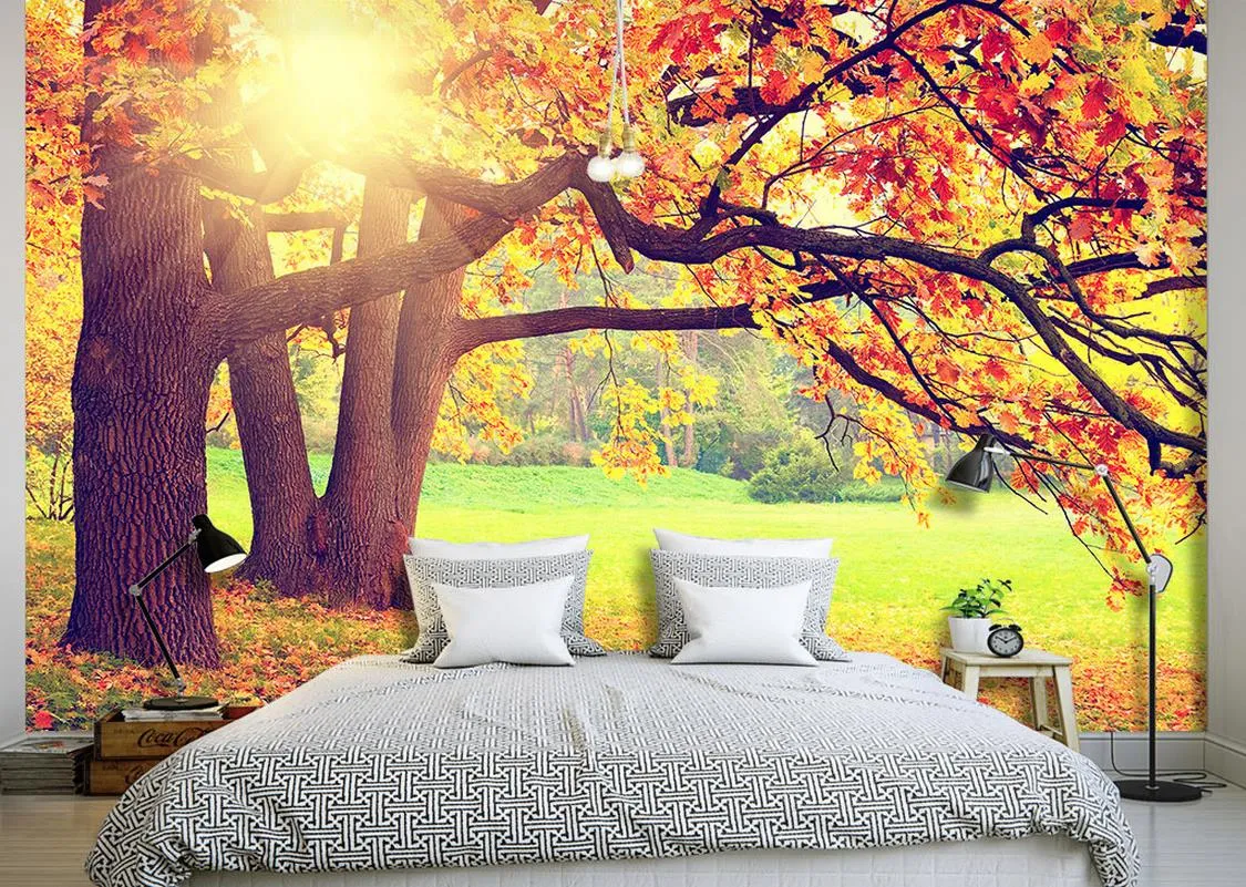 High - quality wallpaper for walls 3 d for living room mountain forest autumn maple leaf natural landscape background wall