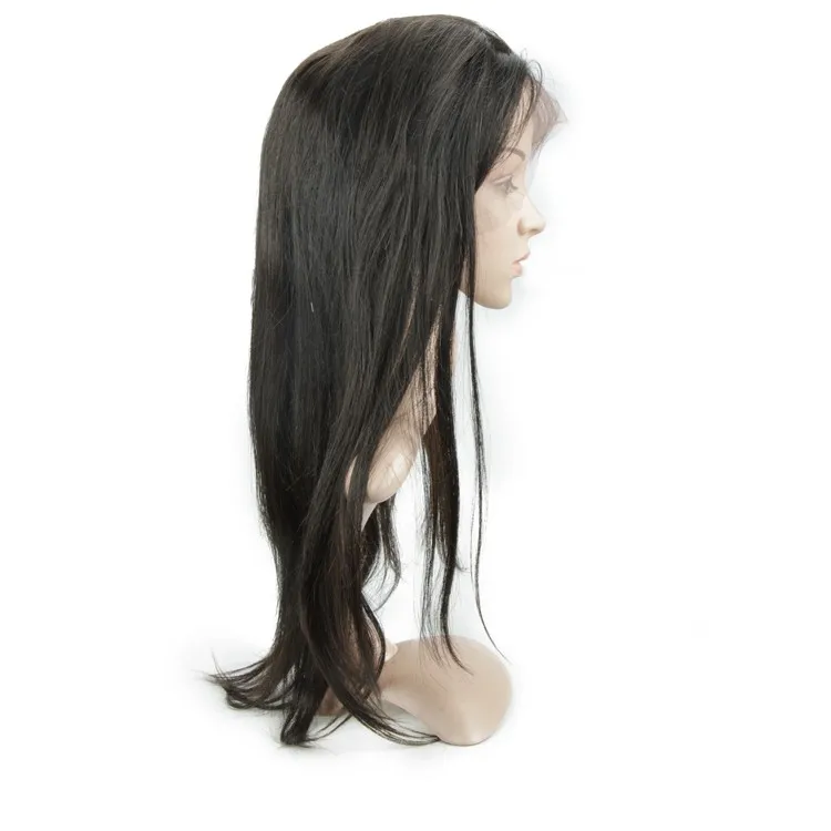 Бесплатная доставка шелковистой прямой Индийский полный кружева парики человеческих волос с волос младенца полный вручая ткать парики человеческих волос для черный Wome