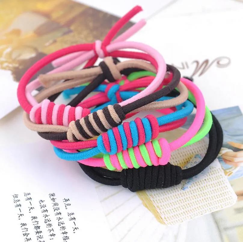 High quality Girls hair ornaments elastic rubber band knot knot round cotton rope two-color rope rope hot FQ080 mix order 100 pieces a lot