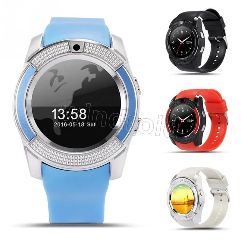 V8 Smart Watch Bluetooth Klockor Android med 0,3m kamera MTK6261D DZ09 GT08 SmartWatch för Android-telefon med detaljhandelspaket 8 färger