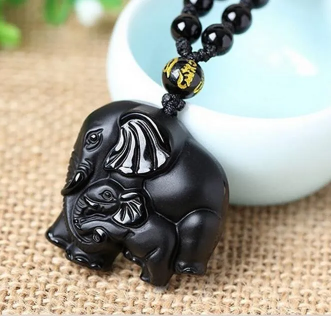Natural Golden Obsidian Elephant Pendant - Handcrafted Gemstone Jewelry, Buddhist Treasure