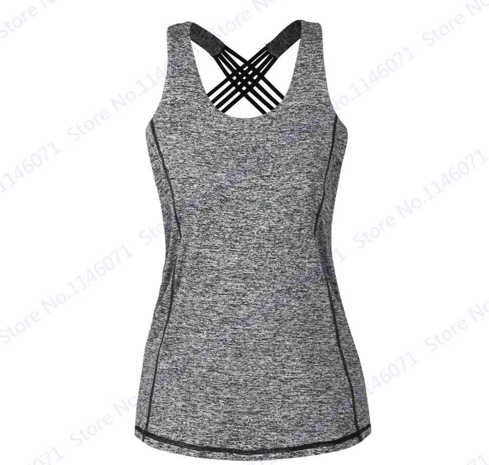 Tee-shirt de yoga gris pour femmes gris Sexy Back Crisscross Sports Fitness Gym Shirts Dry Fit Biking Running Burnout Tank Top Blouse4064674