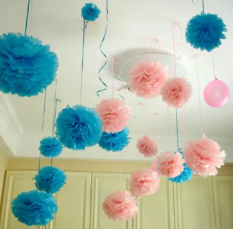 Gros-Diamètre 20cm 5pcs / lot Papier artificiel PomPom Tissue Balls Fleur pour la maison de mariage Décoration de voiture Pompon artisanat Fournitures