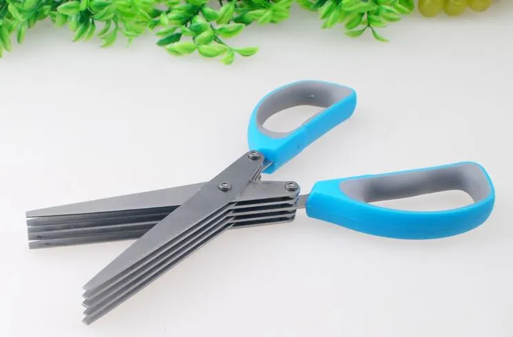 Multi-functional Stainless Steel Kitchen Knives 5 Layers Scissors Shredded Scallion Cut Herb Spices Scissors Cooking Tools