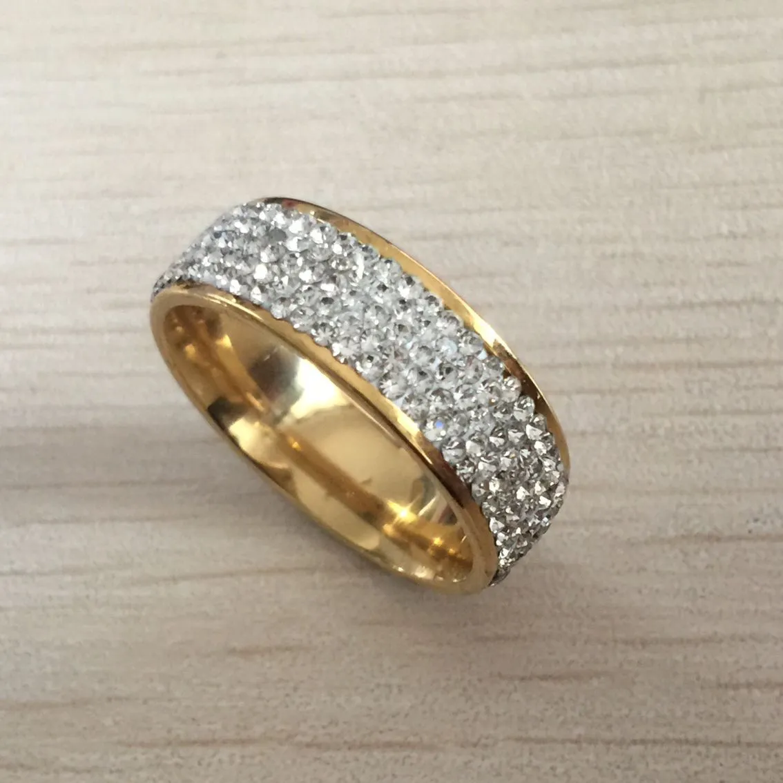 Volledige 5 Rij zirkoon diamanten Sieraden Gratis Verzending Groothandel Goud Kleur Rvs Trouwringen USA maat 7/8/9/10/11/12