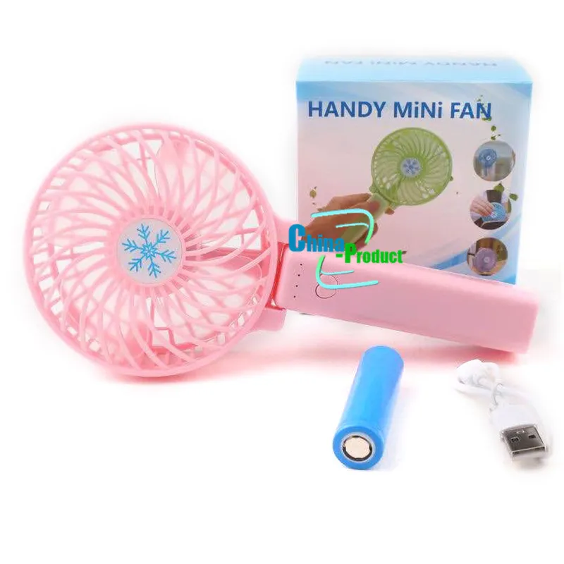 Handy Mini Portable Outdoor Electric Fans Handhållen Fällbar fläkt med LED-lampor Trådlös USB med batteri Uppladdningsbart godis 6 färger