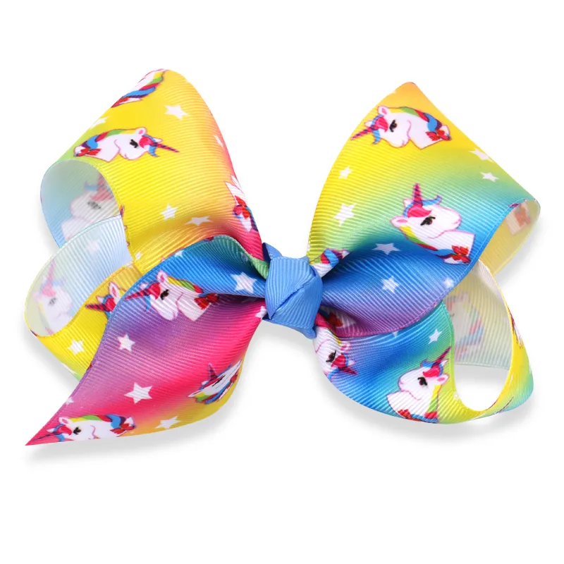 girl Newest 5quot Unicorn hair bows clips character striation ombre bowknot hairpins headwear Party hair bobbles Accessori3259760