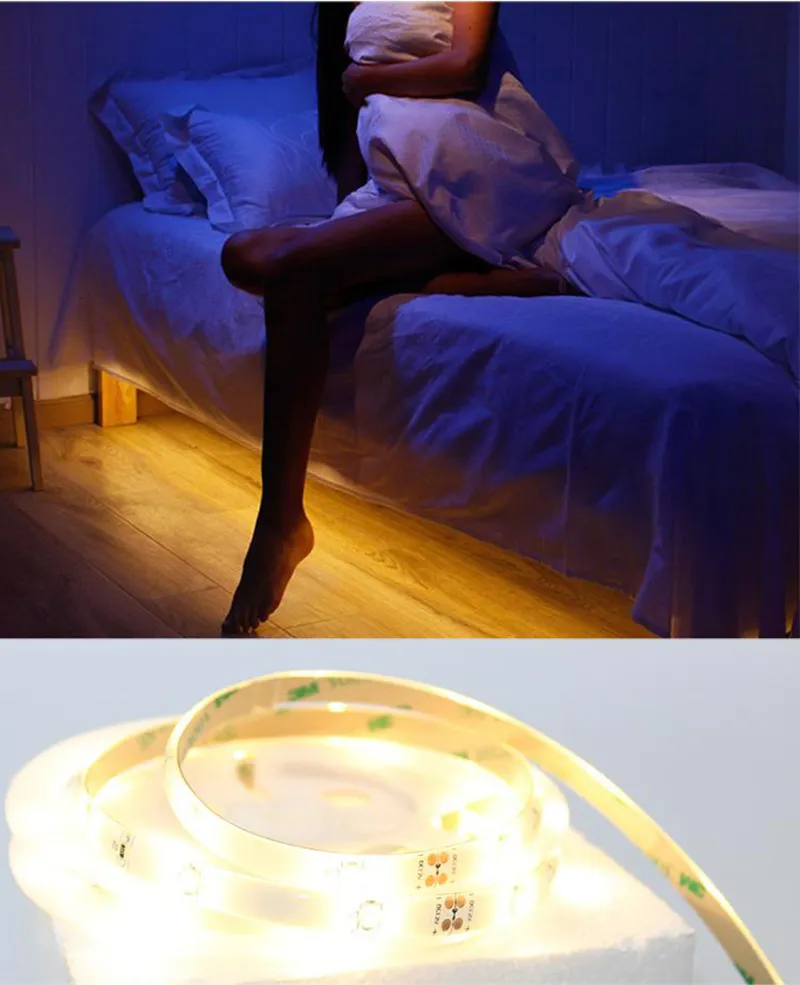 Lampe de lit activée par le mouvement, bande flexible LED Ledes 1,2 m avec capteur PIR et minuterie éclairage de chevet avec minuterie d'arrêt automatique