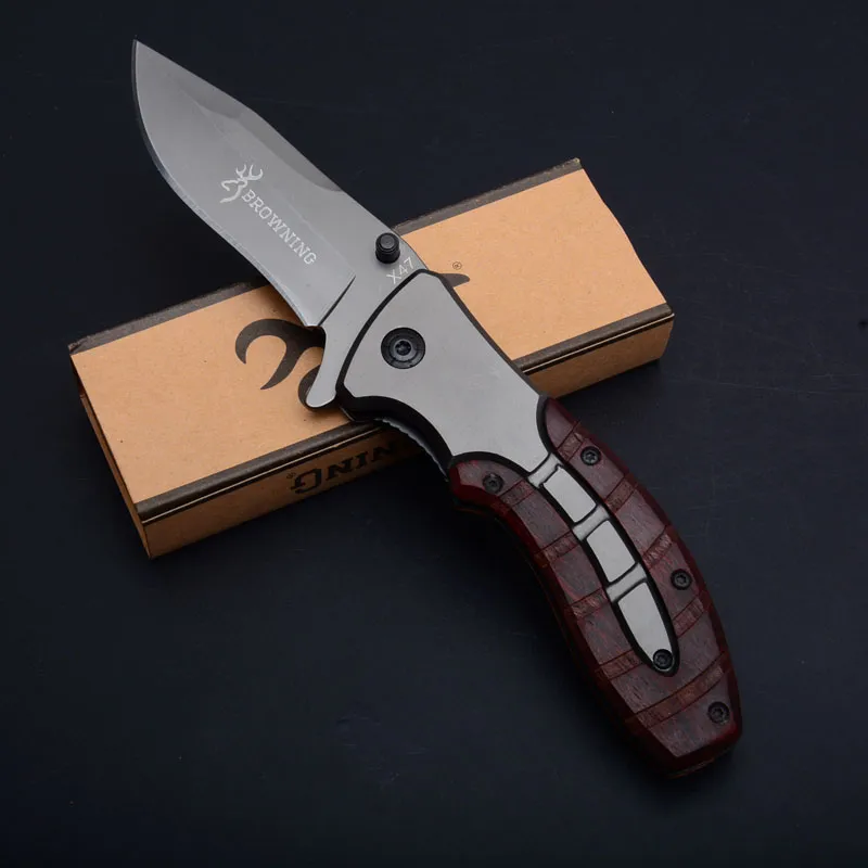 Manejar Browning X47 titanio plegable táctico del cuchillo de caza que acampa al aire libre aleta bolsillo de la supervivencia del cuchillo de madera militar Utilidad EDC Herramientas