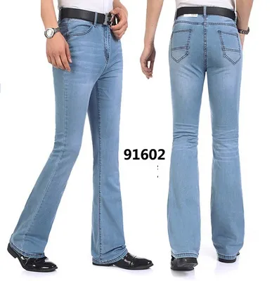 Partihandel-Male Boot Cut Jeans Semi-Flared Bell Bottom Black Spring och Höst Kroppsbyxorna