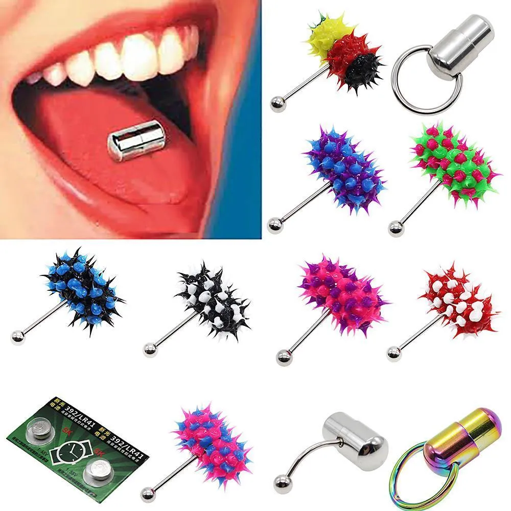 Cor De Aço Inoxidável Vibrando Massagem Língua Anel Stud Body Piercing Barbell # R91