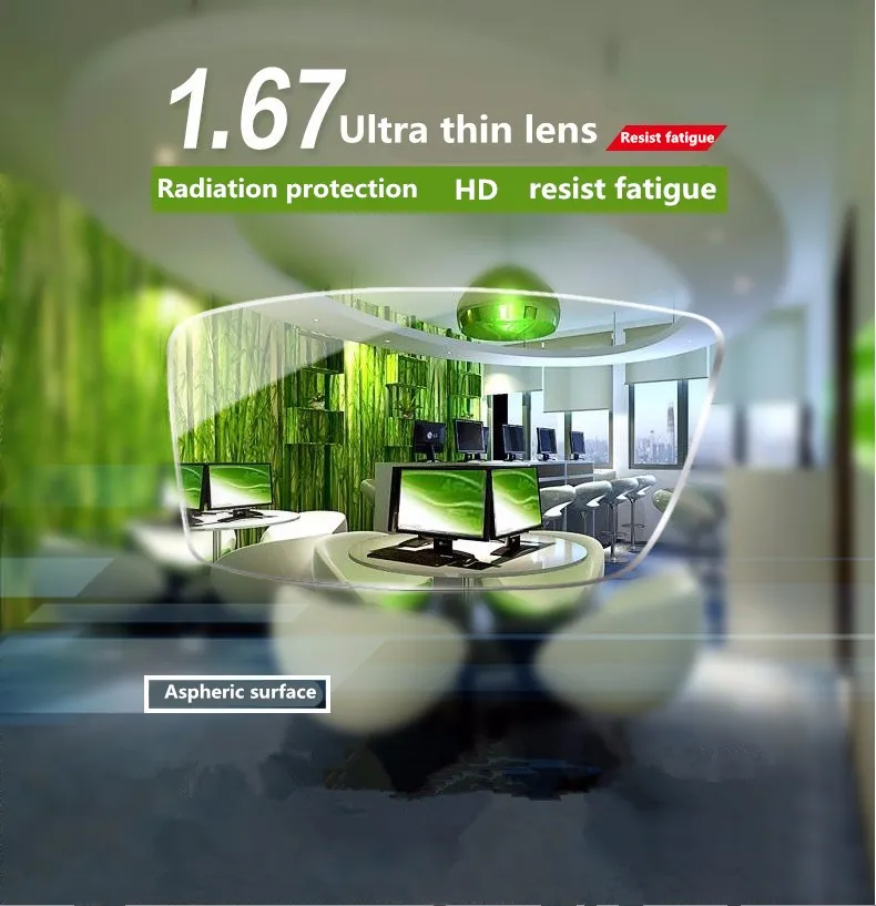High Index Obviously Thin Aspheric Lens 1.67 Resin Formula, Asphere HMC